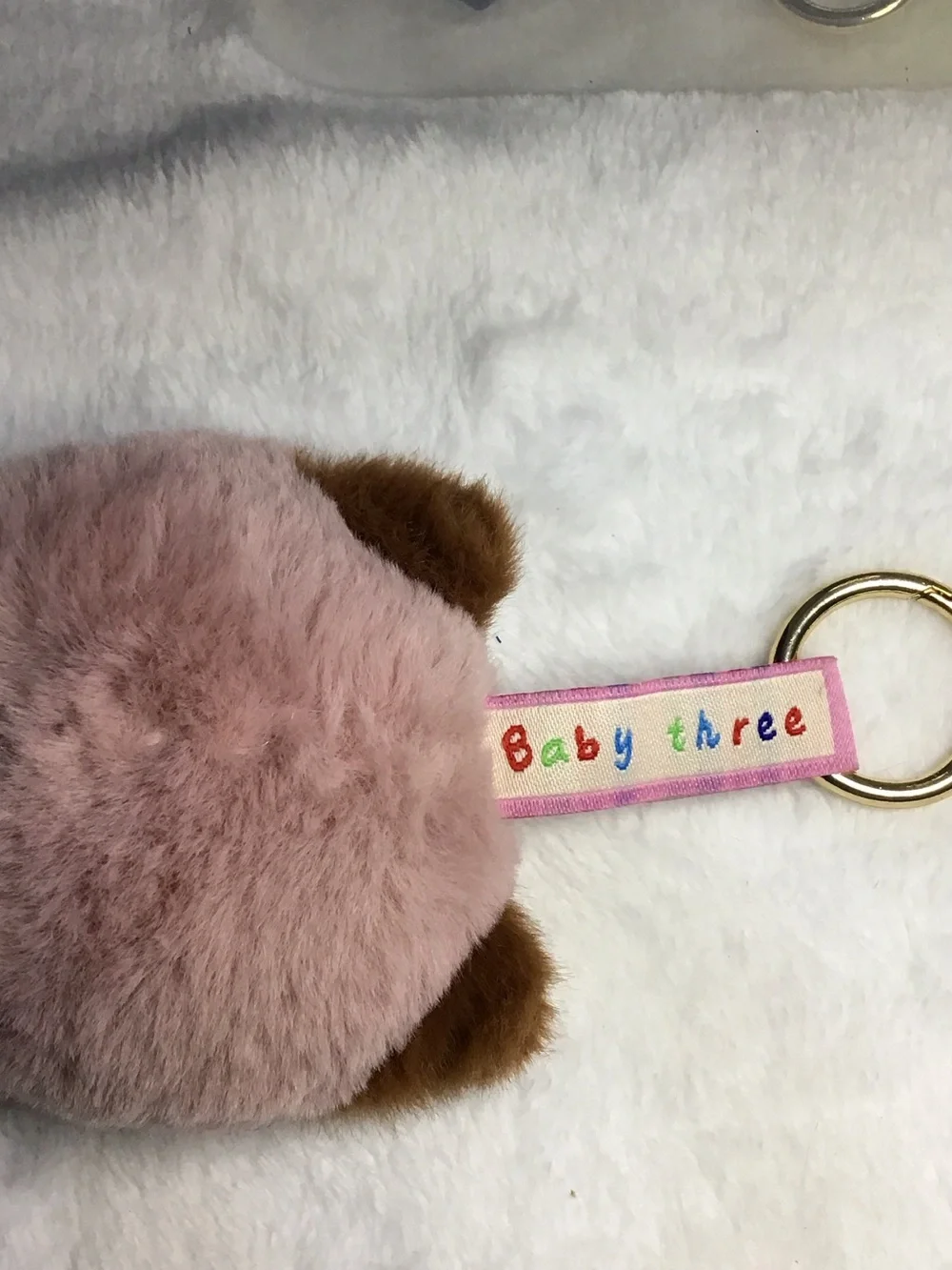 Cute Plush Pink Bear Key Holder with Face Charm